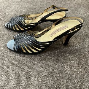 Apostrophe Black Leather Strappy Heels Size 8.5M